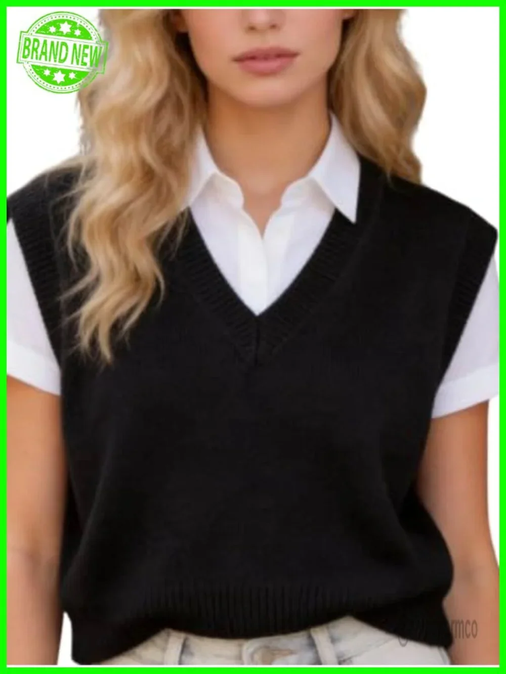 Knit Sweater Vest V Neck Sleeveless Dressy Casual Work Top
